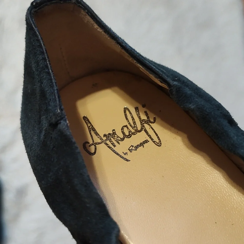 Amalfi By Rangoni Suede Cap Toe Ballet Flat Wedges Navy Blue Patent Croc Italy 7